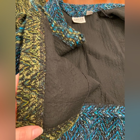 Vintage Chico's Woven Jacket Size 1/ Medium Textured Tweed Blazer Button Front - Picture 6 of 8